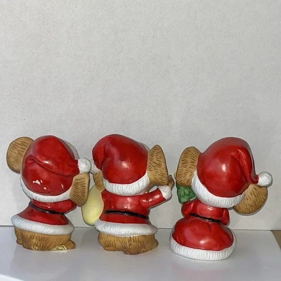 Vintage Homco Christmas Mice Santa Figurines Bisque Porcelain Set of 3 #5405 - Picture 3 of 4